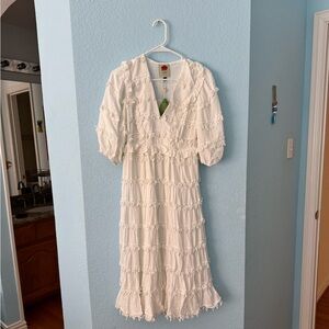 Farm Rio Off White Ruffle Trim Dress (XS - fits like a S)